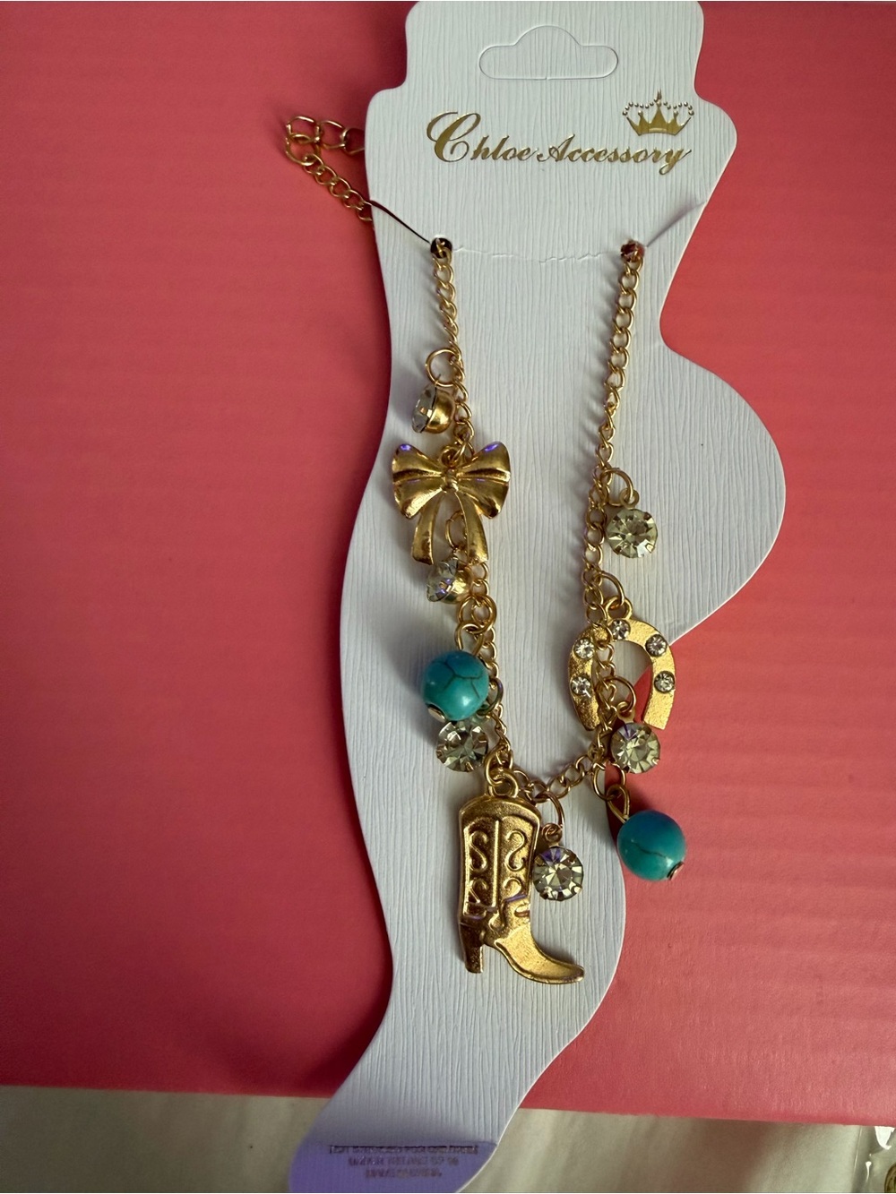 Gold-Tone Western Charm Necklace with Turquoise Beads custom jewelry